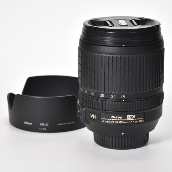Nikon AF-S DX VR 18-105mm Lens Nikkor f3.5-5.6G ED AF Nikon HB-32 Lens Hood MINT - Picture 1 of 10